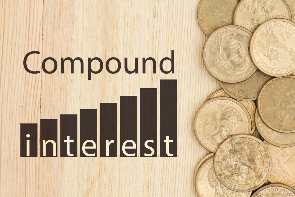 Gold coins with text Compound Interest